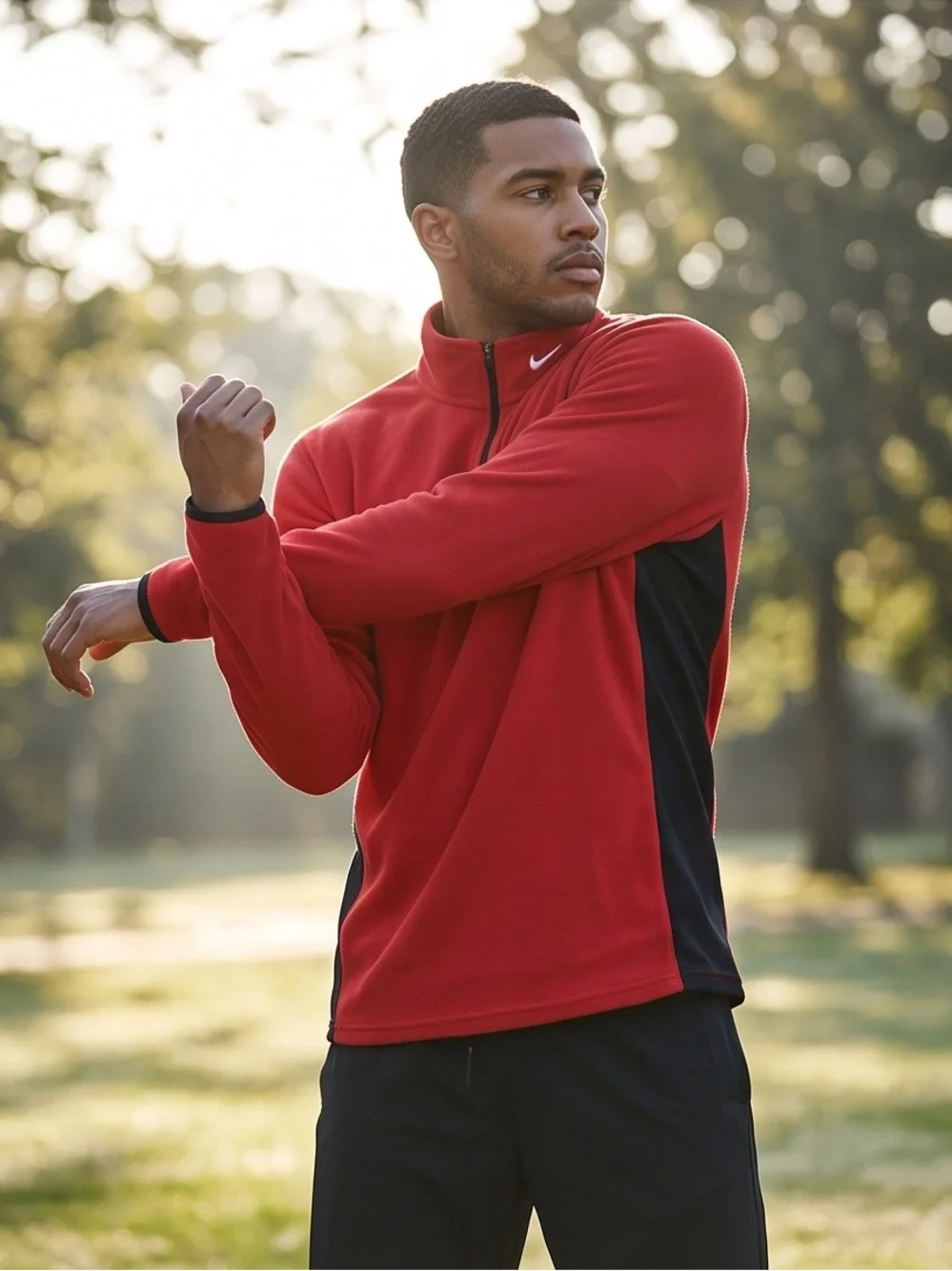 VTG 90’s Nike Fit 1/4 Zip Pullover Performance Fleece Red, Black Stretch Sides